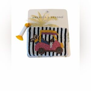 America & Beyond Beaded Golf Cart Coin Purse - Pink and Black